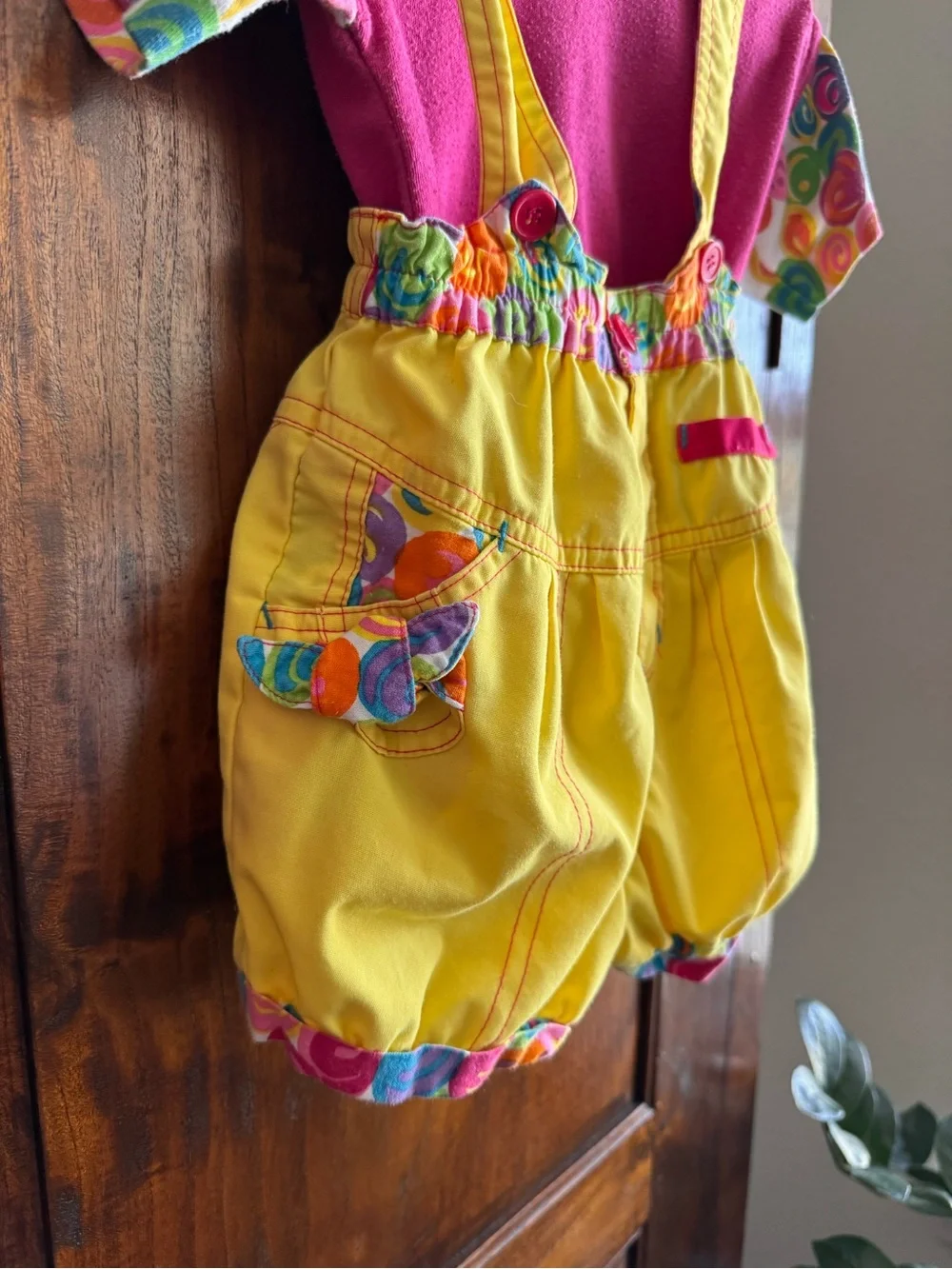 Vintage Color block Bright Bubble Kids Overalls Set With Tshirt